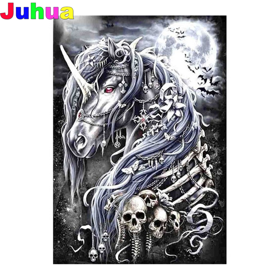 Embroidery Unicorn - Schedel eenhoorn volledige boor Diamond schilderij