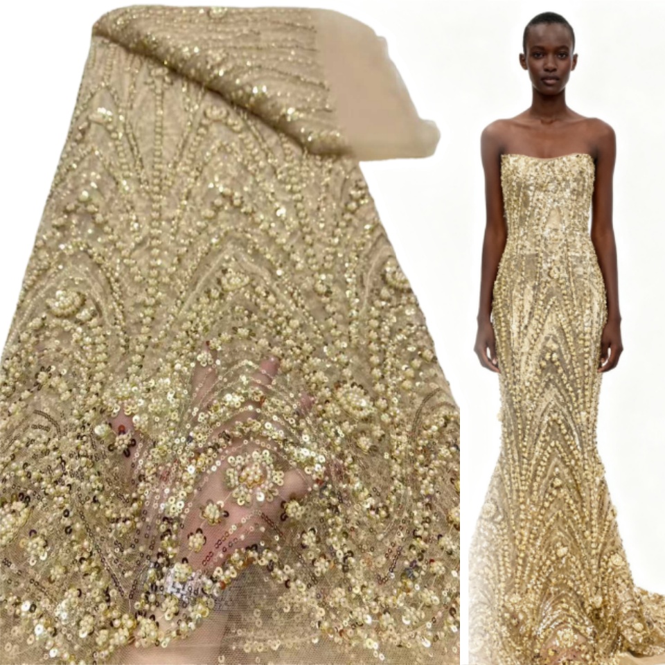 Embroidery Net Dress - 2026 Afrikaanse Nigeriaanse Hoogwaardige Pailletten Kralen